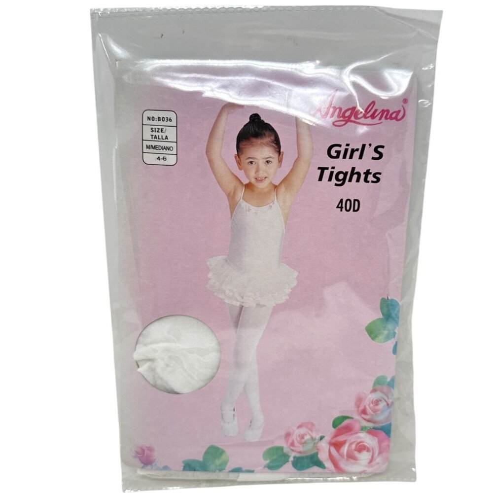 Angelina Girls Tights 40D White Size 4-6